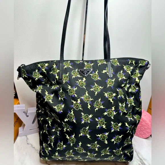 NEW! Limited Edition Prada x Frankenstein Rose Print Nylon Convertible Tote - Picture 6 of 15